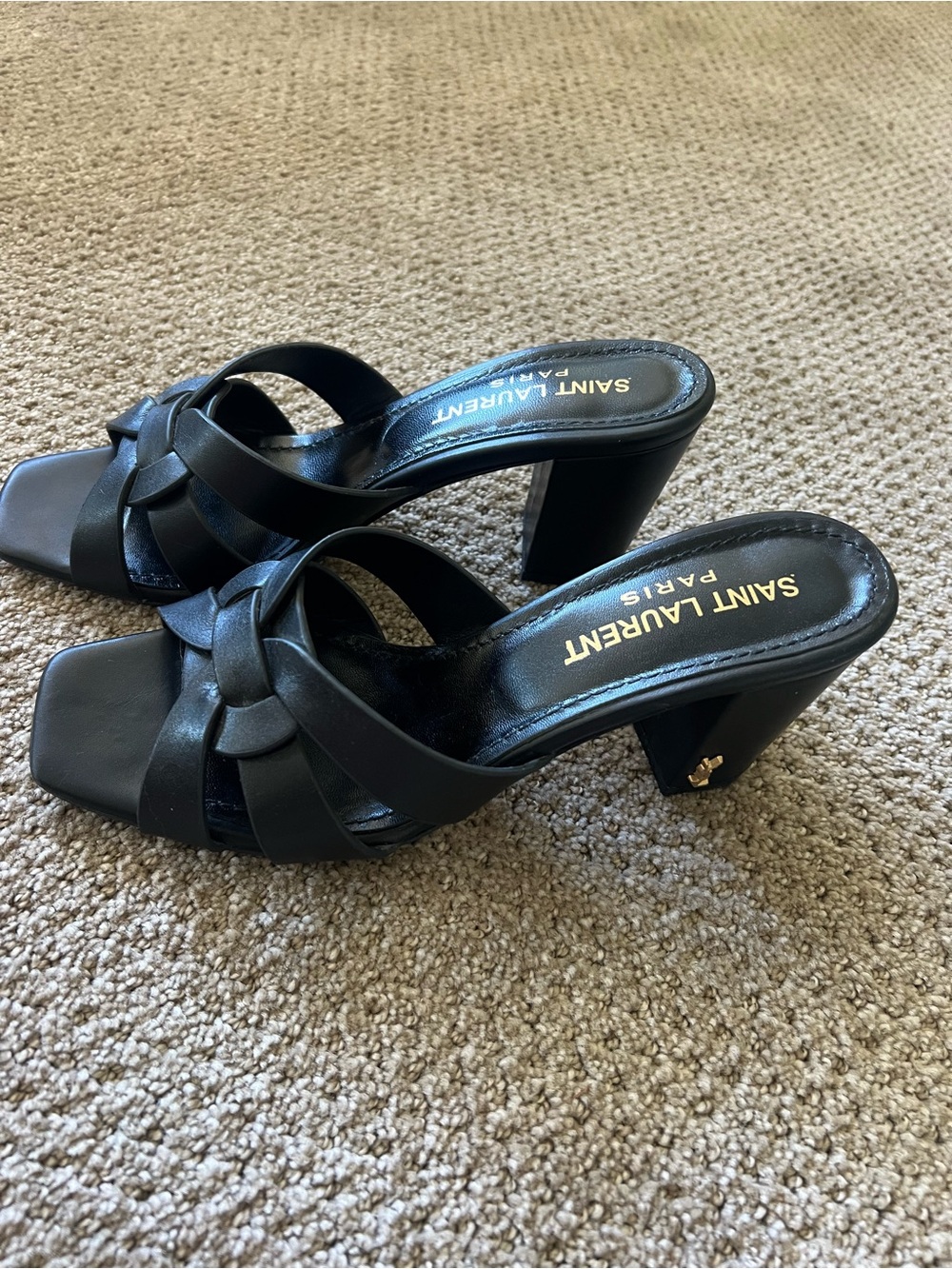 Saint Laurent Black Leather Knot Mule Heels - Picture 2 of 5